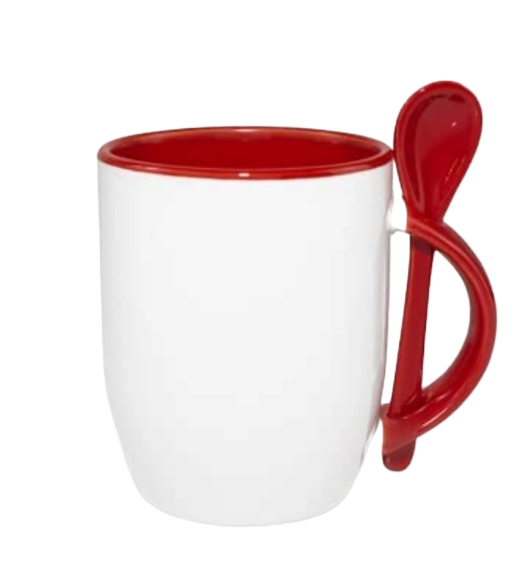 Custom Coffee Mug (red handle with spoon)